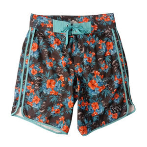 UNDER ARMOUR Loose Heat Gear Board Shorts Men's 33 Floral Turquoise Teal Hawaii
